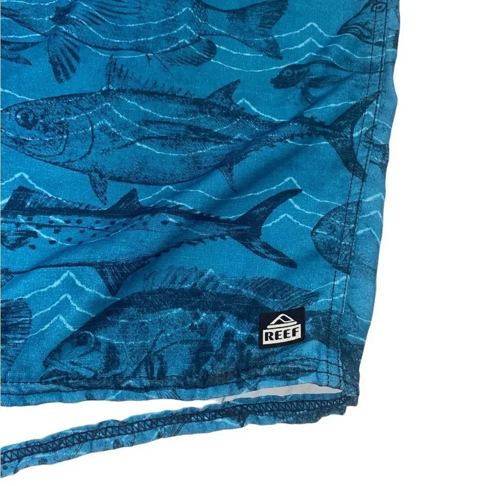 Reef Men’s Sz 38 Blue Fish Water Boardshorts To Trip On Hybrid Swim Shorts